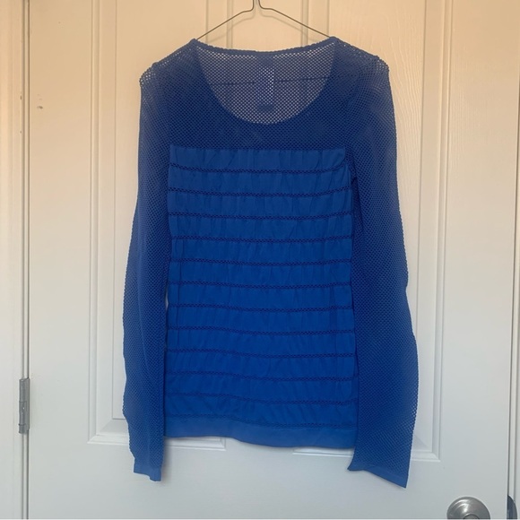 NWT Wolford Regatta Blue Stitch net lines long sleeves bodywear top - Picture 2 of 4